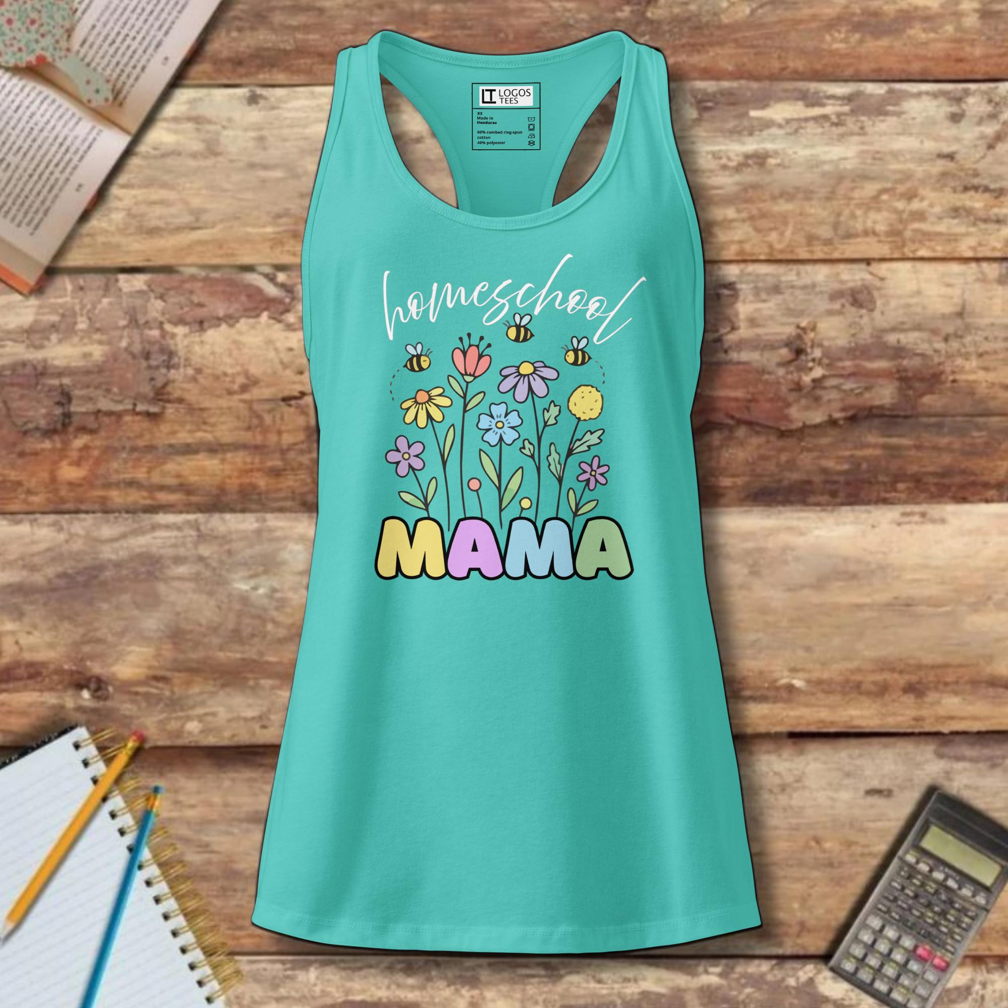 Women’s fitted racerback tank top - homeschool MAMA flowers